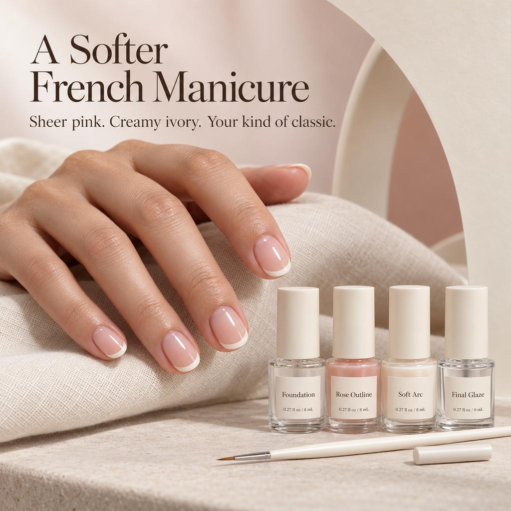 keojzhe™ French Form — French Manicure Nail Polish Kit with Sheer Pink, Ivory Tip Color, Base Coat & Gloss Top Coat