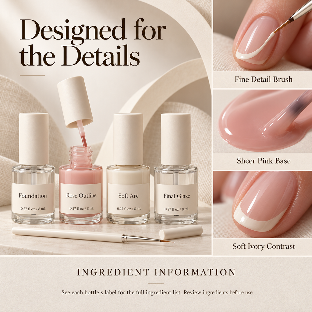 keojzhe™ French Form — French Manicure Nail Polish Kit with Sheer Pink, Ivory Tip Color, Base Coat & Gloss Top Coat